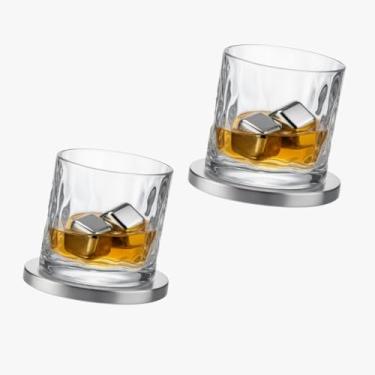 Imagem de Kit com 2 Copos de Whisky com Base de Inox150ml Vidro Sofisticado