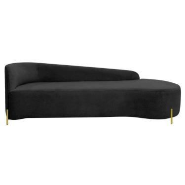Imagem de Divã Recamier Orgânico França 220cm Lado Dir Pés Metal Dourado Linho Cor Preto