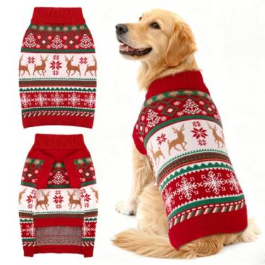 Imagem de BAOBICUTE Suéteres de Natal para cães pequenos, médios, grandes, meninas, meninos, malha de gola rolê, suéter duplo para cães, roupas de inverno, grosso, quente, para animais de estimação, estampa de