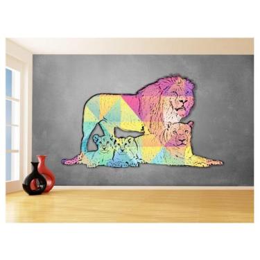 Imagem de Papel De Parede Animais Pop Art Familia Leões 3,5M Pxa422 - Você Decor