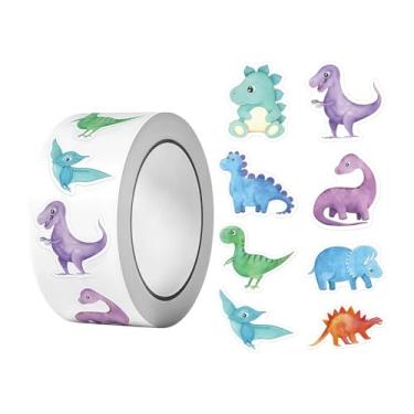 Imagem de 500 peças de rolo de adesivos de animais para sala de aula infantil - 1 rolo de adesivos de recompensa com tema de dinossauro, carimbos redondos de animais para material de professor, lembrancinha de