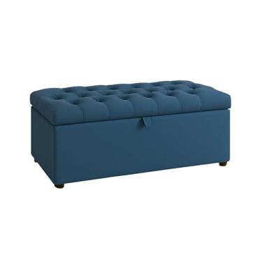 Imagem de Puff Baú Pé de Cama 90 cm Suede – Organizador de Sapatos, Brinquedos e Porta Objetos(Azul,Tampa Lisa)