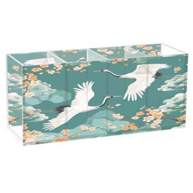 Imagem de SEHANY Lindo porta-canetas de acrílico com flores em aquarela, pássaro, 4 compartimentos, porta-lápis transparente, organizador de pincéis de maquiagem, organizador de papelaria para escritório, casa
