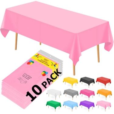 Imagem de BEFANS 10 toalhas de mesa de plástico rosa, 137 x 277 cm, toalhas de mesa descartáveis rosa para mesas retangulares, capa de mesa rosa para decoração de festa de Natal, aniversário, casamento (rosa)