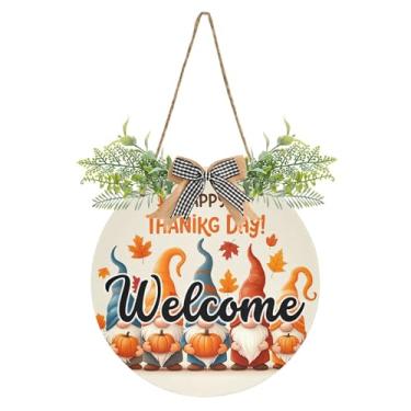 Imagem de SEHANY Guirlandas de outono para decoração de porta da frente, letreiro de boas-vindas de abóboras de madeira rústica para pendurar no dia de Ação de Graças para decoração de festas ao ar livre