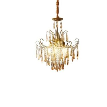 Imagem de Luminária pendente nórdica retrô pós-moderna de luxo, com detalhes em cristal francês e luz quente | Ideal para sala de estar, quarto, restaurante e bar (B/50CM)