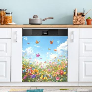 Imagem de ATTX Capa magnética para lava-louças Sea Daisies, 58,4 cm C x 66 cm A, decoração da capa da máquina de lavar louça, decalques de armário doméstico adesivos de eletrodomésticos #108