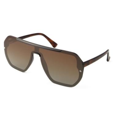 Imagem de JRLLFD Óculos de sol polarizados grandes masculinos, armação estilo escudo, leve (marrom tartaruga)