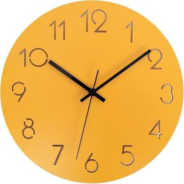 Imagem de Relógio de parede Relógio de parede amarelo criativo, silencioso, alimentado por bateria, fácil instalar para decoração de casa(12 inches)