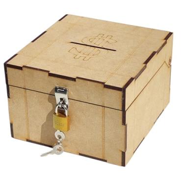 Imagem de Cofrinho Porta Dinheiro Bau Cofre Caixinha Caixa C/Cadeado (Palha)