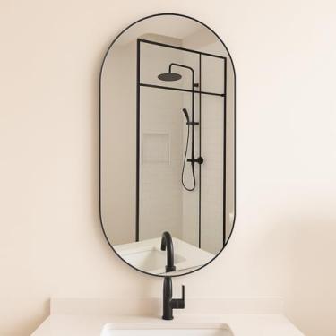 Imagem de Espelho Cápsula Decoração Premium Do Tamanho Compacto ao Corpo Inteiro Design Moderno com Máxima Amplitude para Banheiro Quarto Sala Hall Camarim (Preto, 60x40)