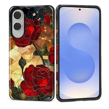 Imagem de DAIZAG Capa para Samsung Galaxy S25 Edge, linda capa de telefone para meninas e mulheres, resistente a arranhões, à prova de choque, vitral, rosa floral desenfreado