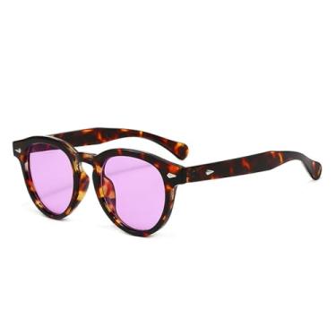 Imagem de Óculos de Sol Ovais Femininos com Rebites, Estilo Punk Masculino, Transparentes, em Cores Vibrantes, Proteção UV400, Ideais para Esportes ao Ar Livre, Corrida e Ciclismo, Estampa de Leopardo Roxa