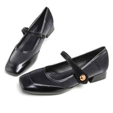 Imagem de Dear Time Sapatilhas femininas vintage Mary Jane com tira no tornozelo, bico quadrado, uniforme, sapatilha de balé, 259-preto, 38