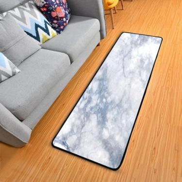 Imagem de WELLDAY Tapete de corredor de mármore branco, tapete de corredor de 5 x 15 cm, antiderrapante, lavável, tapete de cozinha para quarto, entrada, lavanderia, sala de estar