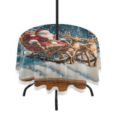 Imagem de CEBUGI Toalha de mesa redonda para uso ao ar livre, fundo natalino, impermeável, com furo Umberlla, capa de mesa lavável para pátio, cozinha, sala de jantar, 152 cm