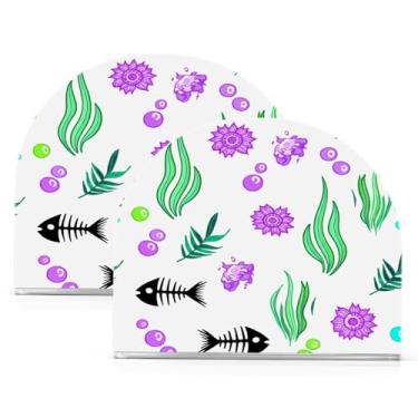 Imagem de Wassud Porta-guardanapos acrílico esqueletos de peixe de desenho animado, dispensador de guardanapo de papel moderno em forma de U para mesa, cozinha, sala de jantar, bancada 2 peças (comporta 50-60
