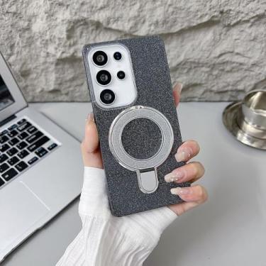 Imagem de Capa brilhante com suporte magnético para Galaxy S25, S24, FE e S23 Ultra, compatível com Samsung Galaxy S25, FE e Ultra. Capa traseira protetora preta para Galaxy S24 Ultra.