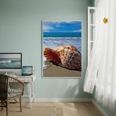 Imagem de Quadro Decorativo Concha Marinha Com Oceano-70X50Cm - Quadros On-Line