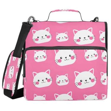 Imagem de STAYTOP Fichário de gato fofo com zíper escolar com alça de ombro, anéis de vedação de 3,8 cm, capacidade para 600 folhas, pasta de arquivos expansível, vários bolsos e organizador de armazenamento