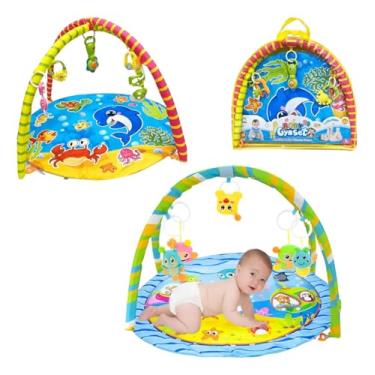 Imagem de Tapete De Atividades Baby Com Arco Acolchoado 84x60cm Com 5 Brinquedos De Chocalhar Cores Sortidas Fácil De Montar E Limpar Bebê