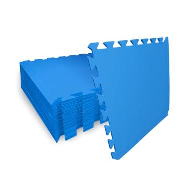 Imagem de SELLER Tapete de Encaixe em EVA – 12 peças 50×50 cm, 5mm espessura, superfície antiderrapante, modular tipo quebra-cabeça, com bordas, piso infantil, academia, brinquedoteca, proteção contra impacto e conforto (Azul)