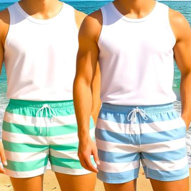 Imagem de KIT 2 Shorts Tactel Bermuda Masculino Praia LISTRADO 1086-Masculino