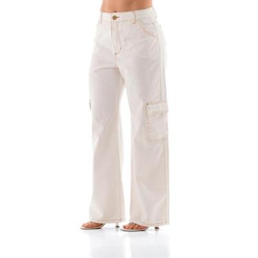 Imagem de Calça Collor Feminina Arauto Wide Cargo, Off white, 46
