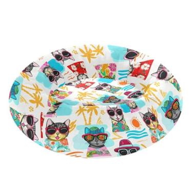 Imagem de SEHANY Cama de cachorro com estampa de gatos fofos, removível e lavável, pequena, redonda para gatos, cama fofa super macia para animais de estimação com fundo antiderrapante para cães pequenos e