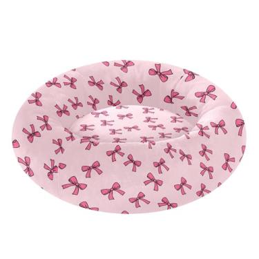 Imagem de SEHANY Cama fofa para cachorro rosquinha com laço rosa removível e lavável, pequena cama redonda para gatos, cama fofa super macia para animais de estimação com fundo antiderrapante para cães pequenos