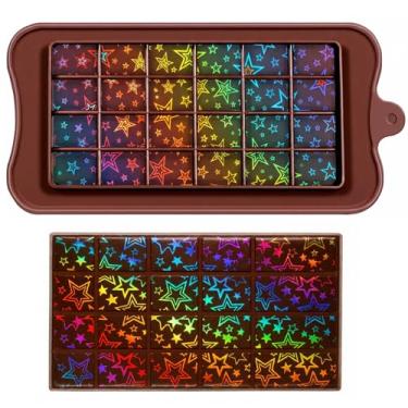 Imagem de Ziliny Moldes holográficos de chocolate resina silicone barra de chocolate moldes grossos profundos para a família de Natal faça você mesmo cera derrete suprimentos de festa (estrela 3)