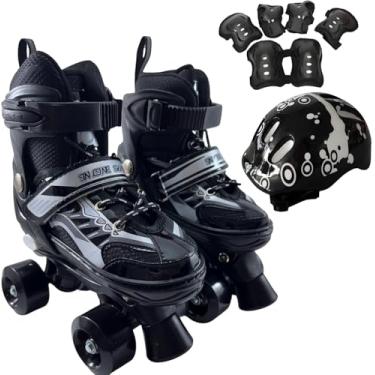 Imagem de Patins Infantil 4 Rodas Quad Ajustável Menina com Kit Proteção Completo e Bolsa - Patins Infantil Clássico Preto Seguro para Iniciantes