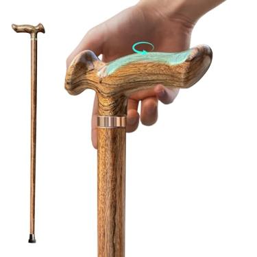 Imagem de ispuoocti Bengala ergonômica de madeira com aderência confortável o dia todo, bengalas feitas à mão de madeira maciça natural para homens e mulheres, bengalas ultraleves para idosos, suporte de até