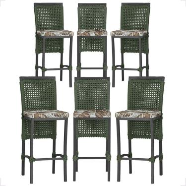 Imagem de 6 Banqueta Em Alumínio Roma Preta Corda Náutica Tecido 6 Verde