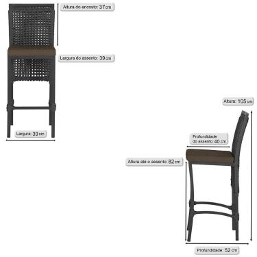Imagem de 4 Banqueta Em Alumínio Roma Preta Corda Náutica Tecido 9 Preta