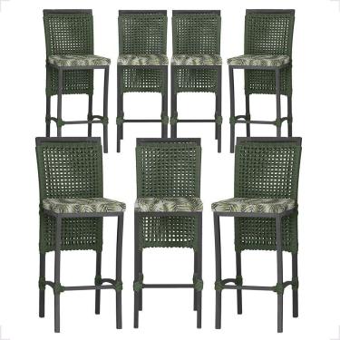 Imagem de 7 Banqueta Em Alumínio Roma Preta Corda Náutica Tecido 5 Verde