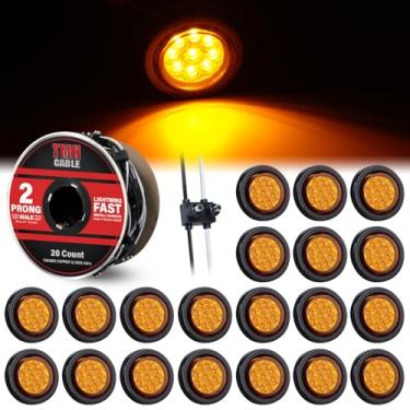 Imagem de TMH 20 peças de luzes de LED âmbar redondas com refletores, luzes de folga de 9 LED + plugues de bala macho de rolo de arnês, à prova d'água para caminhonete trailer trailer, 12 V CC