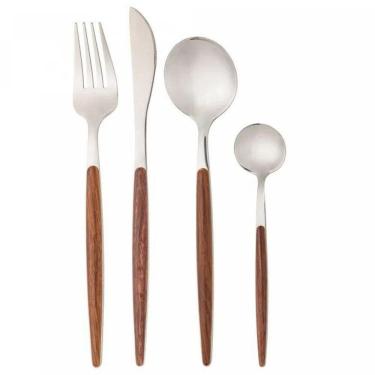 Imagem de Faqueiro De Aço Inox Cabo Estampa Madeira 24Pç Organic