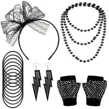 Imagem de Conjunto de acessórios para fantasia de fantasia anos 80 anos 80, Preto, P