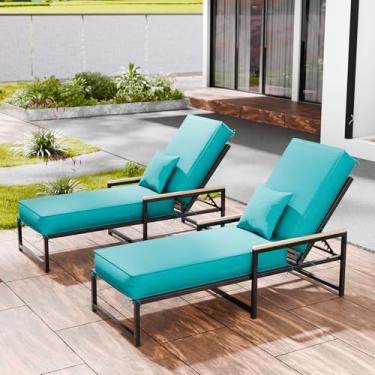 Imagem de Almofadas de espreguiçadeira ao ar livre, 182 x 53 x 15 cm, à prova d'água e resistente ao desbotamento, almofadas para cadeiras de pátio com capa removível, almofada para espreguiçadeira com alça e