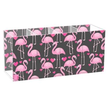 Imagem de TSENQUE Porta-lápis de mesa personalizado flamingo rosa corações pretos bonito acrílico arte artesanato copo de papelaria para suporte de canetas, decoração de escritório, organizador de mesa