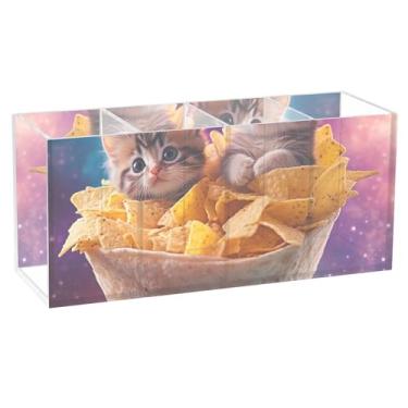 Imagem de TSENQUE Porta-lápis de acrílico personalizado fofo para gatos fofos para canetinhas de mesa, suporte de lápis e pincéis de maquiagem, decoração estética de escritório