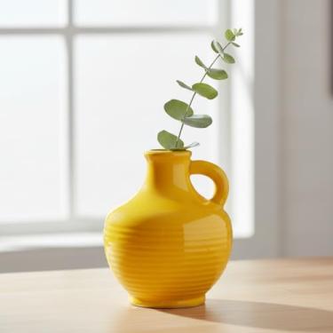 Imagem de Sunddo Vaso de cerâmica amarelo de 15 cm - Vaso decorativo moderno pequeno com 1 alça para decoração de casa, sala de estar, cozinha, prateleira e decoração de mesa de centro de mesa