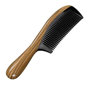 Imagem de Dioche Pente de Cabelo Sem Estático, Desembaraçador de Dentes Finos, Pente de Madeira, Sândalo Verde, Chifre de Búfalo, Desembaraçador Orgânico Artesanal para Cabelos Cacheados Grossos, (Cor madeira)