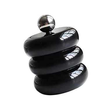 Imagem de GLOGLOW Caixa de Armazenamento Artesanal, Recipiente de Cotonete de Resina Com Tampa, Armazenamento à Prova de Poeira para Banheiro e Vaidade, Estilo Nórdico, Suporte Qtip, Nan (Três camadas pretas)