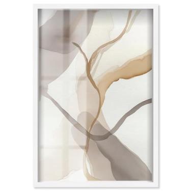 Imagem de Delicate Connection I Shadowbox Print Boho Gold Wall Art por Art Remedy, moldura branca, 43 x 63 cm