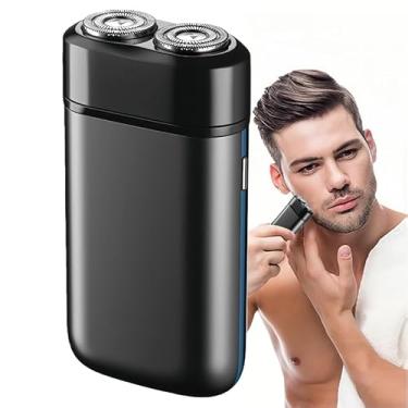 Imagem de Aparador de barba masculino com lâminas duplas, aparador de pelos faciais portátil para viagem, aparador facial portátil para uso doméstico e em viagens (requer 2 pilhas AA, não incluídas)