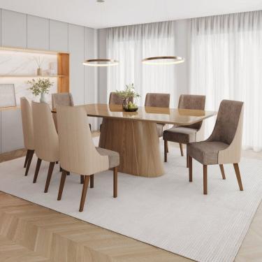 Imagem de Conjunto Mesa Olívia 200cm com Vidro 08 Cadeiras Ivy Marrom/Bege/Cacao