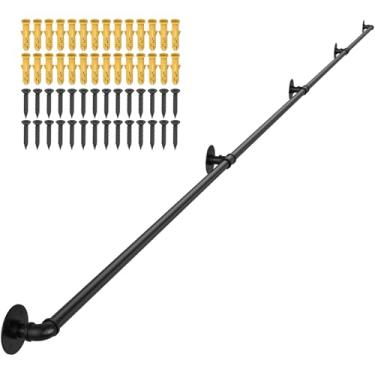 Imagem de OUSHENG Trilhos de mão internos para degraus externos, corrimão de tubo industrial suporte de metal de ferro para varanda de escada, estilo vintage de casa de fazenda, 4,3 m