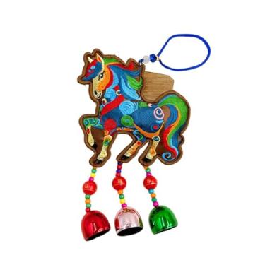 Imagem de shamjina Enfeite de cavalo para o Ano Chinês, pingente para espelho retrovisor de carro, tradicional de desenho animado para bolsa, para o Ano, Bordado de Café, Sinos